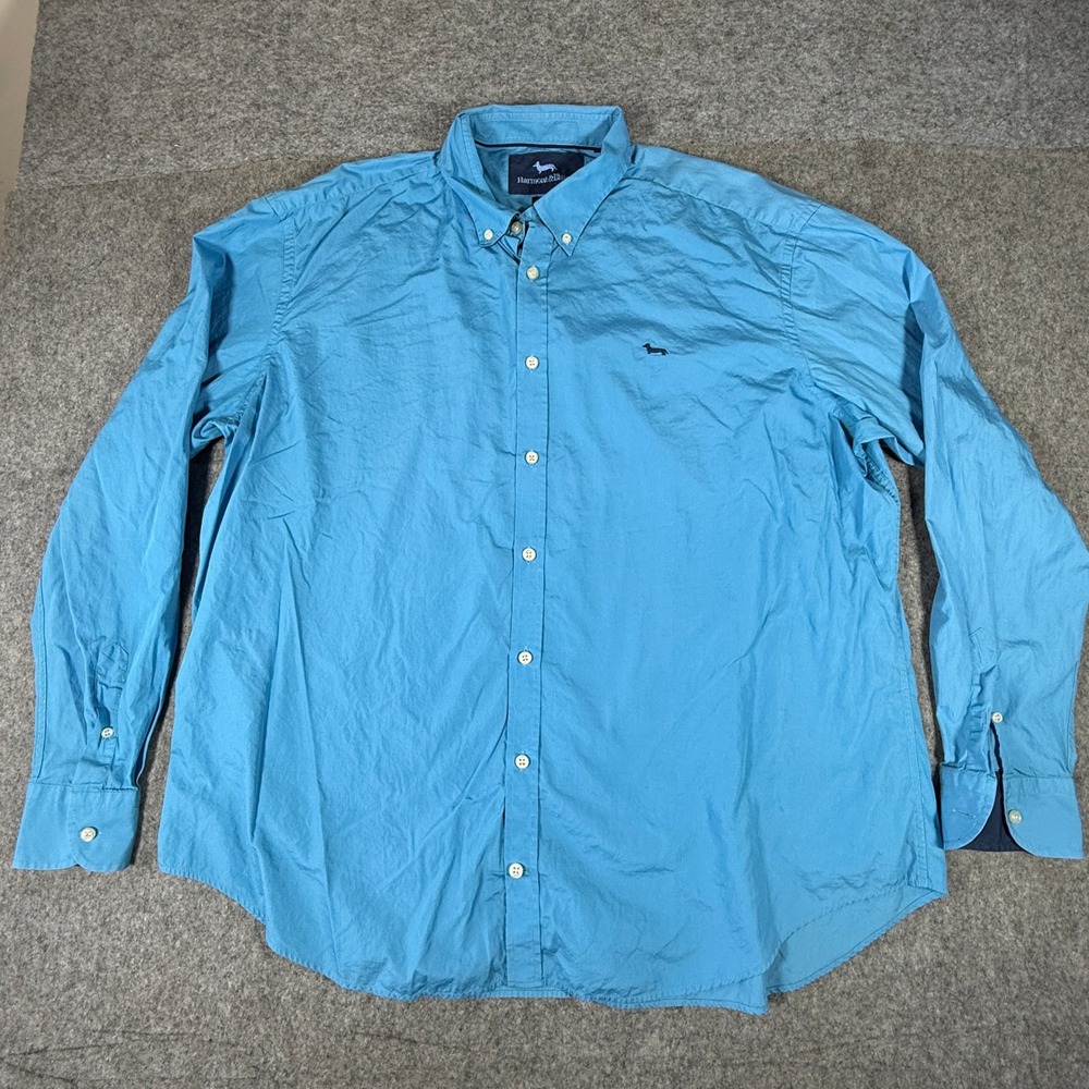 Harmont & Blaine Button Down Mens 5XL Turquoise Blue Logo Regular Fit Cotton